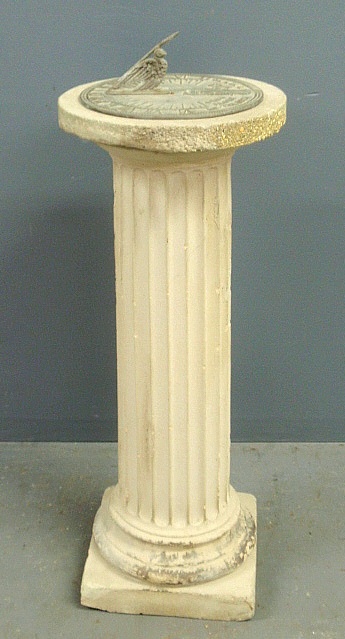 Appraisal: - Cast stone Greek-form column sundial with metal dial h