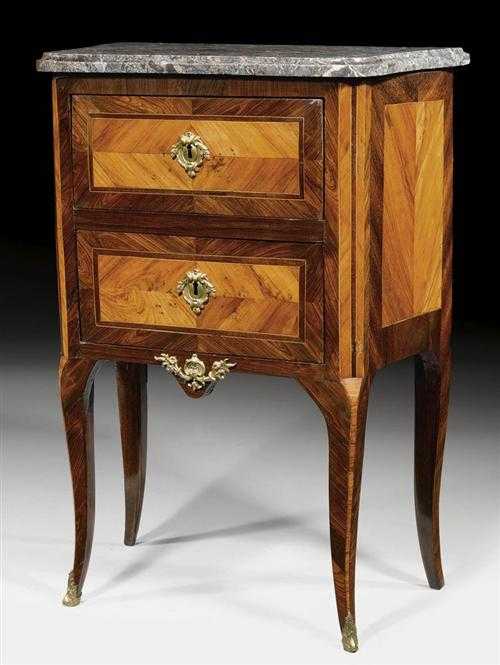 Appraisal: SMALL CHEST OF DRAWERS Transition Paris th century Tulipwood and