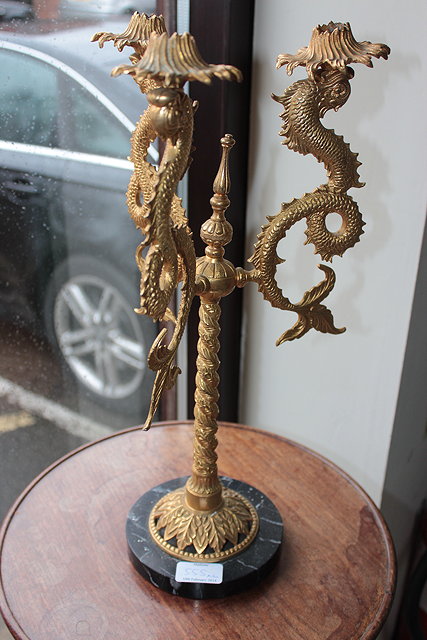 Appraisal: A GILT THREE BRANCH CANDELABRA a Victorian cased five piece