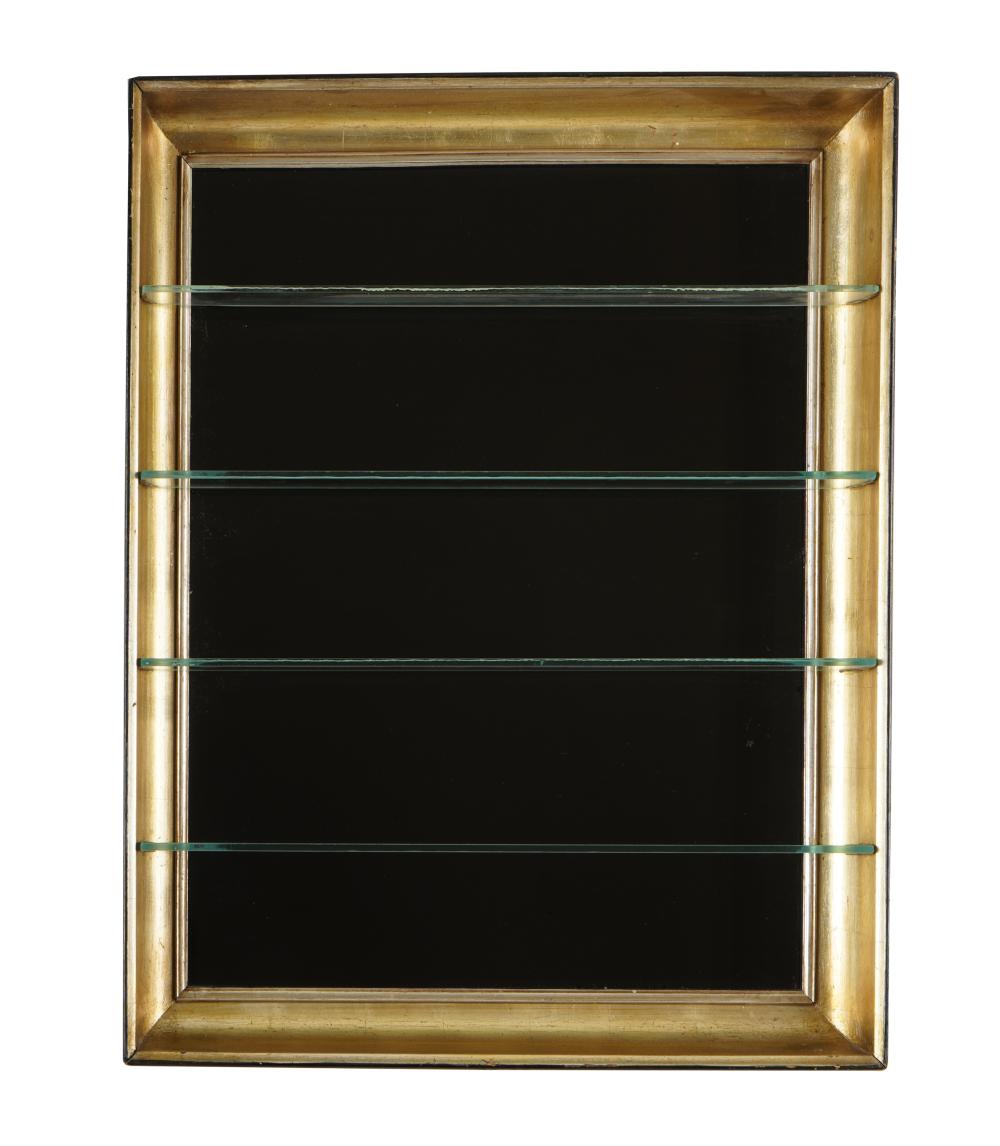 Appraisal: BLACK-PAINTED GILT HANGING WALL DISPLAY SHELFmade from a picture frame