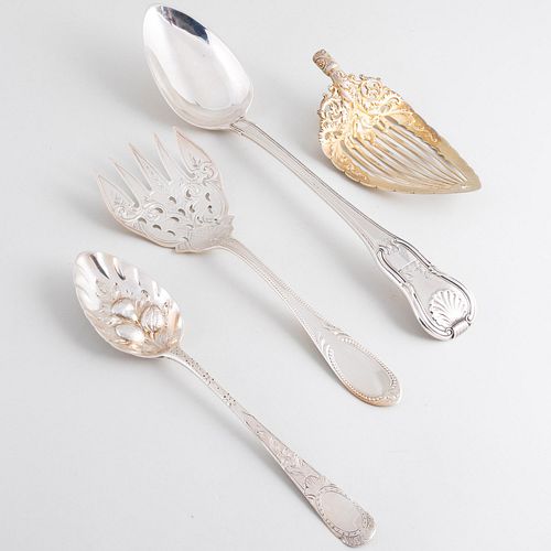 Appraisal: GROUP OF SILVER SERVING WARESComprising An early American serving fork