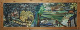 Appraisal: Large panoramic oil on masonite Southern farm scene signed Syd