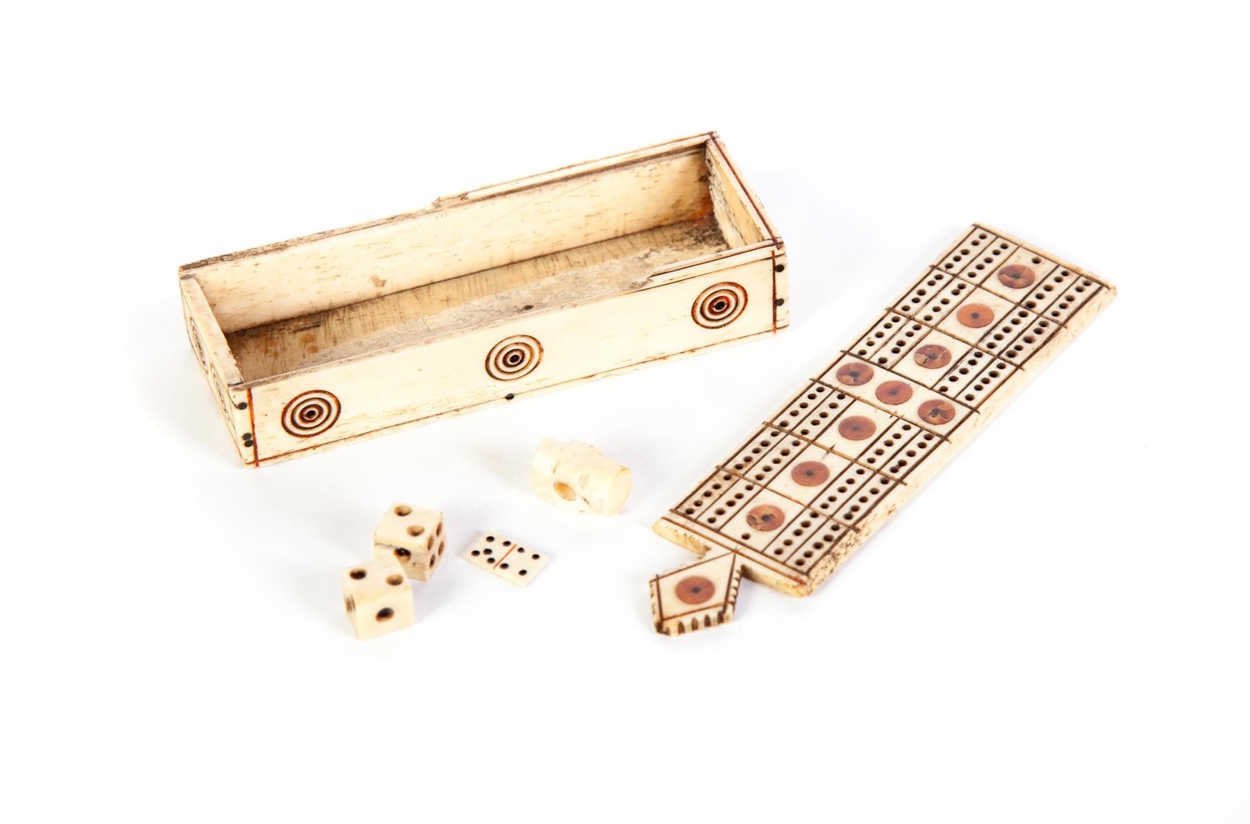 Appraisal: GAME BOX Early th century bone Most likely Napoleonic prisoner