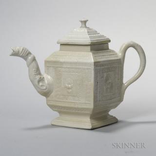 Appraisal: Staffordshire Salt-glazed Stoneware Teapot and Cover England c diamond-form press-molded