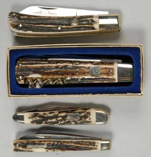 Appraisal: Lot of German Stag Folder Knives Description Modern Weidmanshel -blade