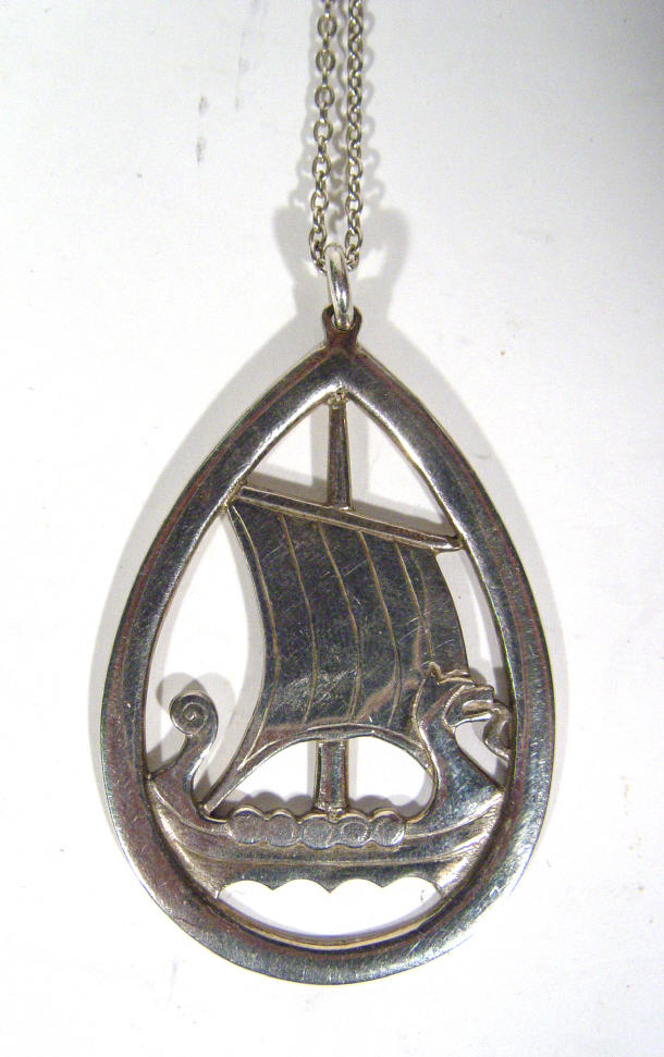 Appraisal: Shetland Scottish silver Arts Crafts style pendant with Viking ship