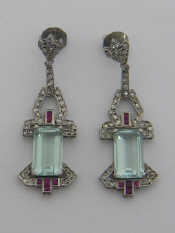 Appraisal: A pair of Art Deco aquamarine diamond and ruby pendant