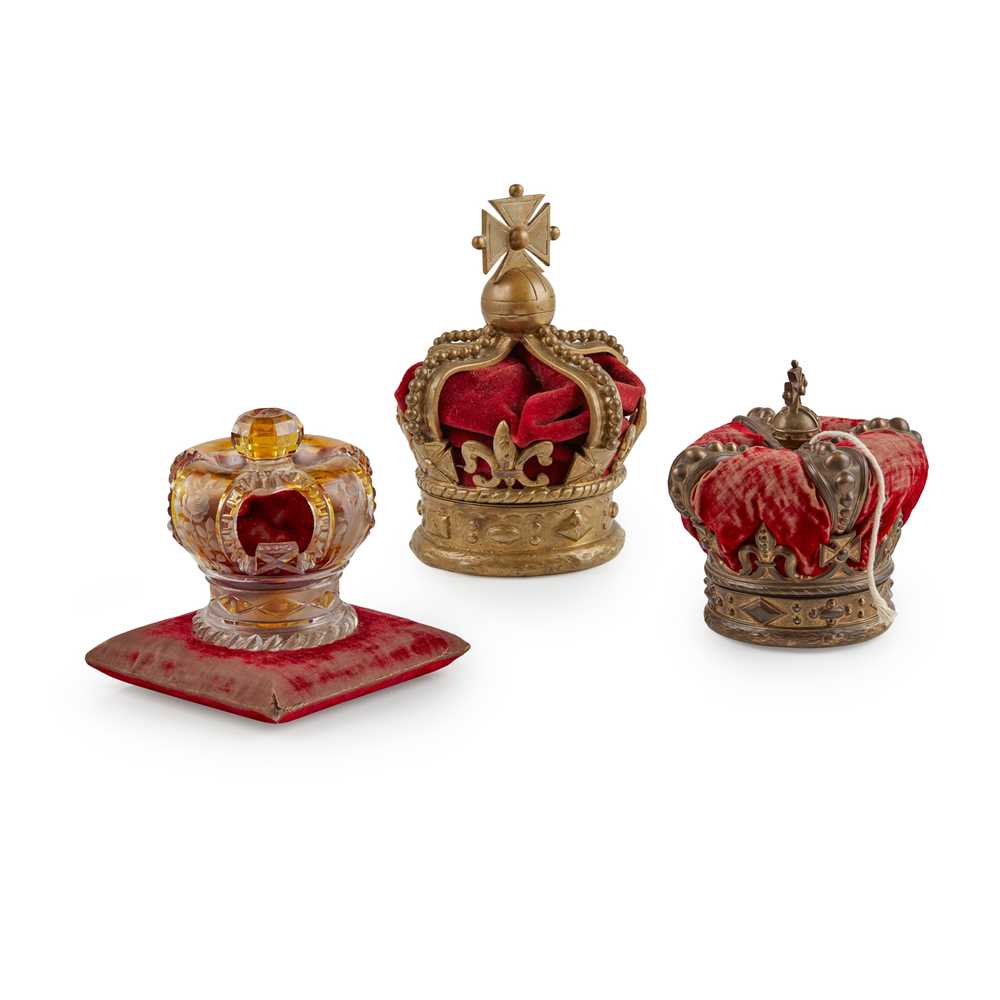 Appraisal: THREE VICTORIAN NOVELTY CROWN DESK ITEMS TH CENTURY comprising a