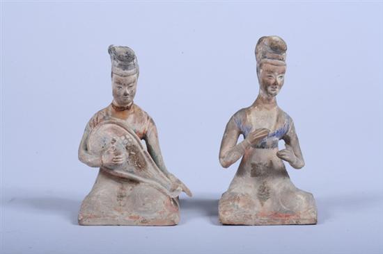 Appraisal: TWO CHINESE POTTERY FIGURES OF SEATED FEMALE MUSICIANS th century