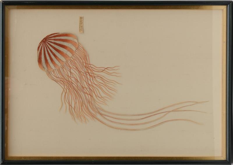 Appraisal: JAPANESE SCHOOL TH C JELLYFISH Cut-out paper and title tablet