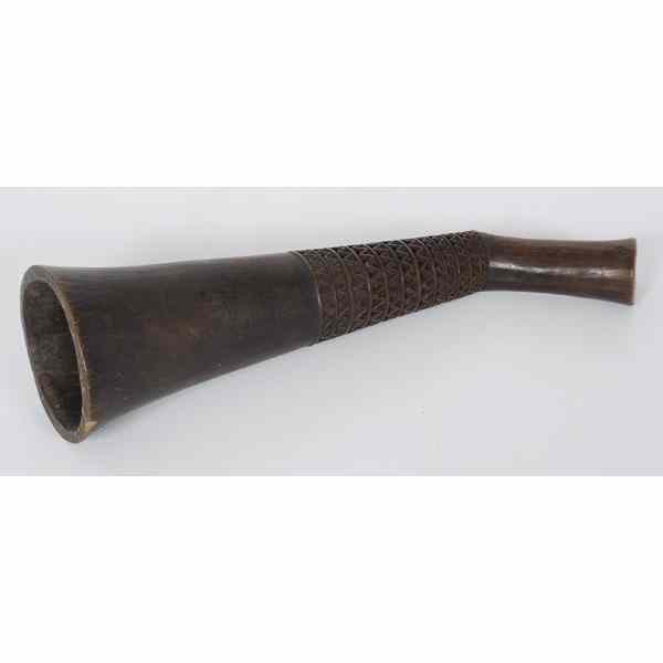 Appraisal: African Wooden Horn African a carved wooden horn in length