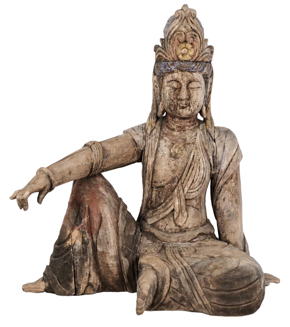 Appraisal: POLYCHROMED CARVED WOOD BUDDHACondition with loss and fading to paint