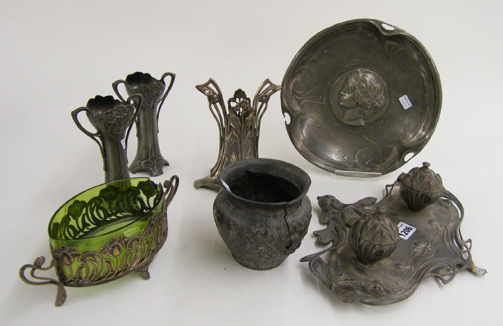 Appraisal: Selection of Art Nouveau pewter items including WMF comprising an