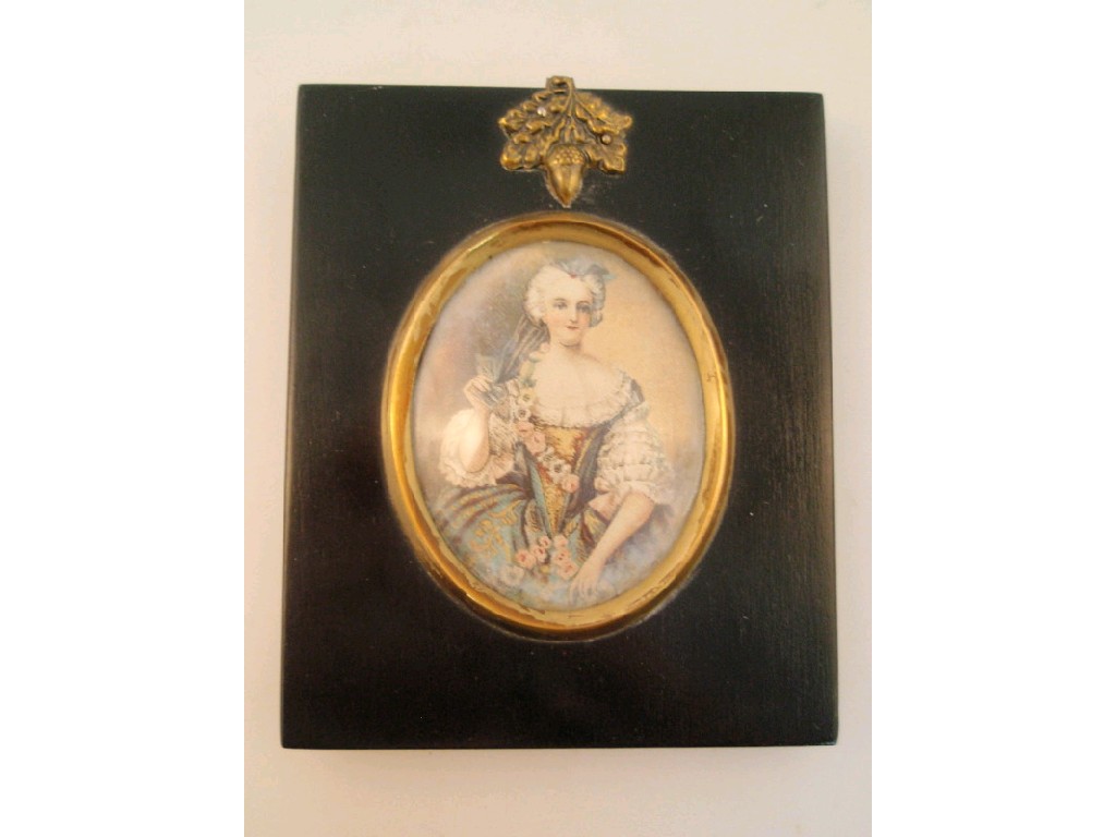 Appraisal: A colour printed miniature portrait on silk of an thC