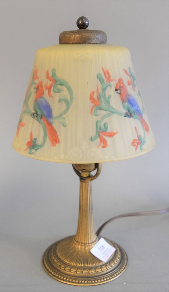 Appraisal: Reverse painted boudoir lamp shade parrot motif and brass base