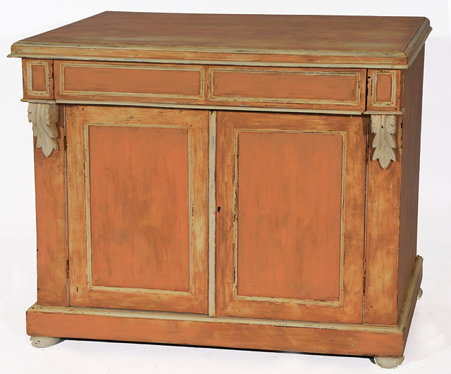 Appraisal: A VICTORIAN LATER PAINTED SIDE CABINET with single frieze drawer