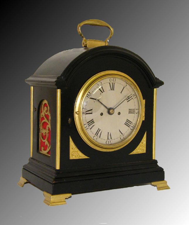 Appraisal: Small ebonised Scottish twin fusee bracket clock the floral engraved