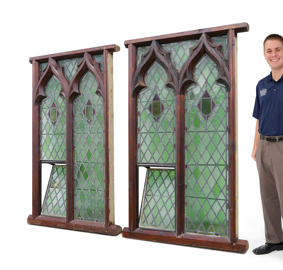 Appraisal: STAINED GLASS WINDOWS FROM ENGLISH MONASTERY Each with vent frame