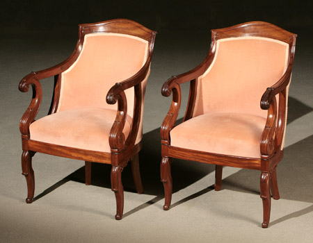 Appraisal: Pair of Charles X Mahogany Fauteuils de Bureau Second Quarter