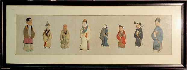 Appraisal: Framed group of eight painted and appliqued cloth Chinese figures