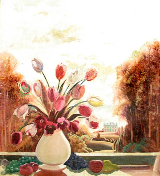 Appraisal: Joseph Lane American b Tulips and Fruit on a Window