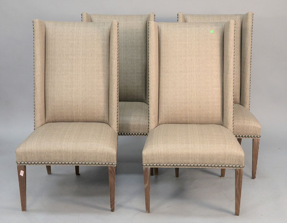 Appraisal: Set of four contemporary high back side chairs having brass