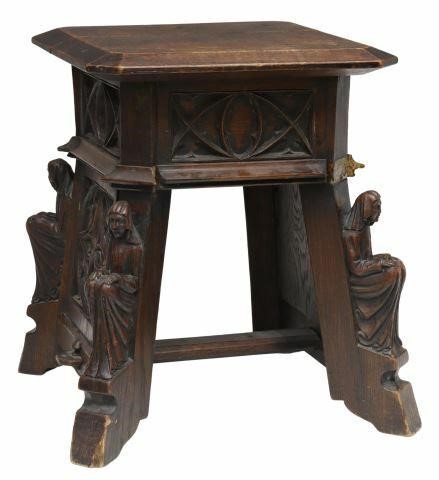 Appraisal: French Gothic Revival oak stool th c square top with