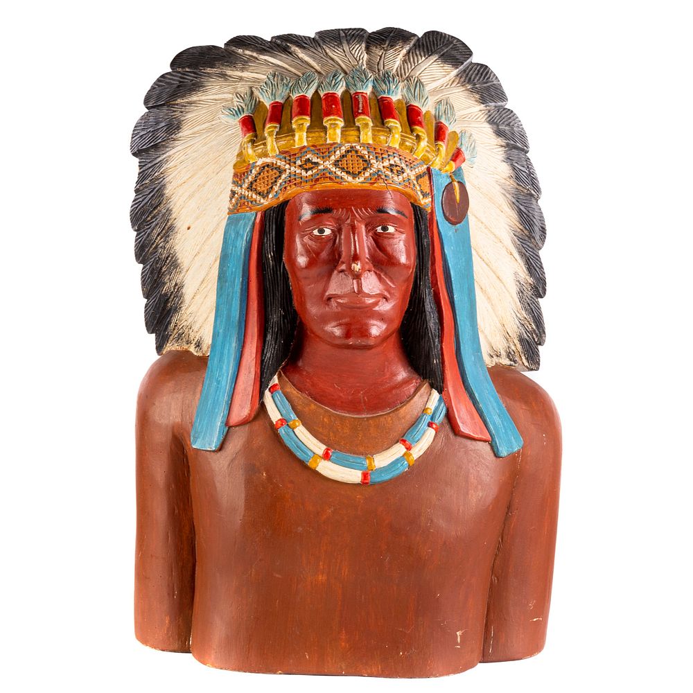 Appraisal: Carved Painted Wood Native American Bust Painted wood bust of