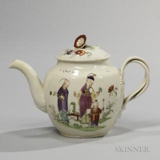 Appraisal: Staffordshire Creamware Chinoiserie Decorated Teapot and Cover England late th