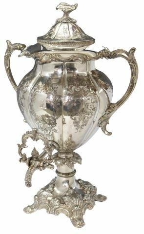 Appraisal: Large silver plate hot water coffee urn samovar domed lid