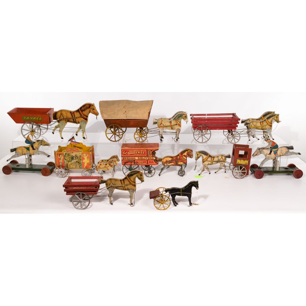 Appraisal: GIBBS TOY ASSORTMENT items including a Conestoga wagon a mail