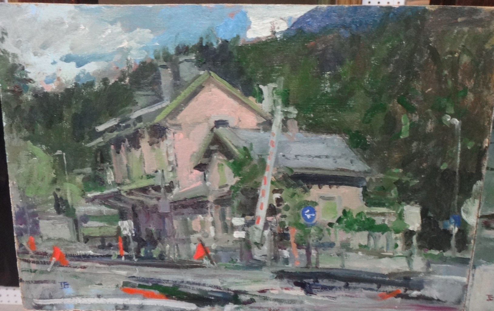 Appraisal: Tom Coates b Railway Station Continental Church two oil on