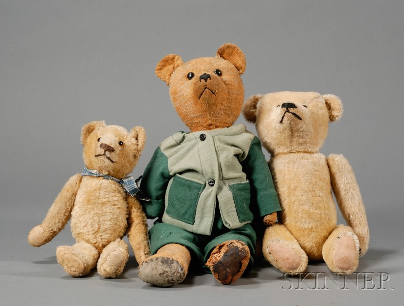 Appraisal: Three Blonde Mohair Teddy Bears early th century with embroidered