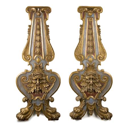 Appraisal: Pair of Renaissance Style Painted and Gilt-Wood Wall Ornaments Estimate