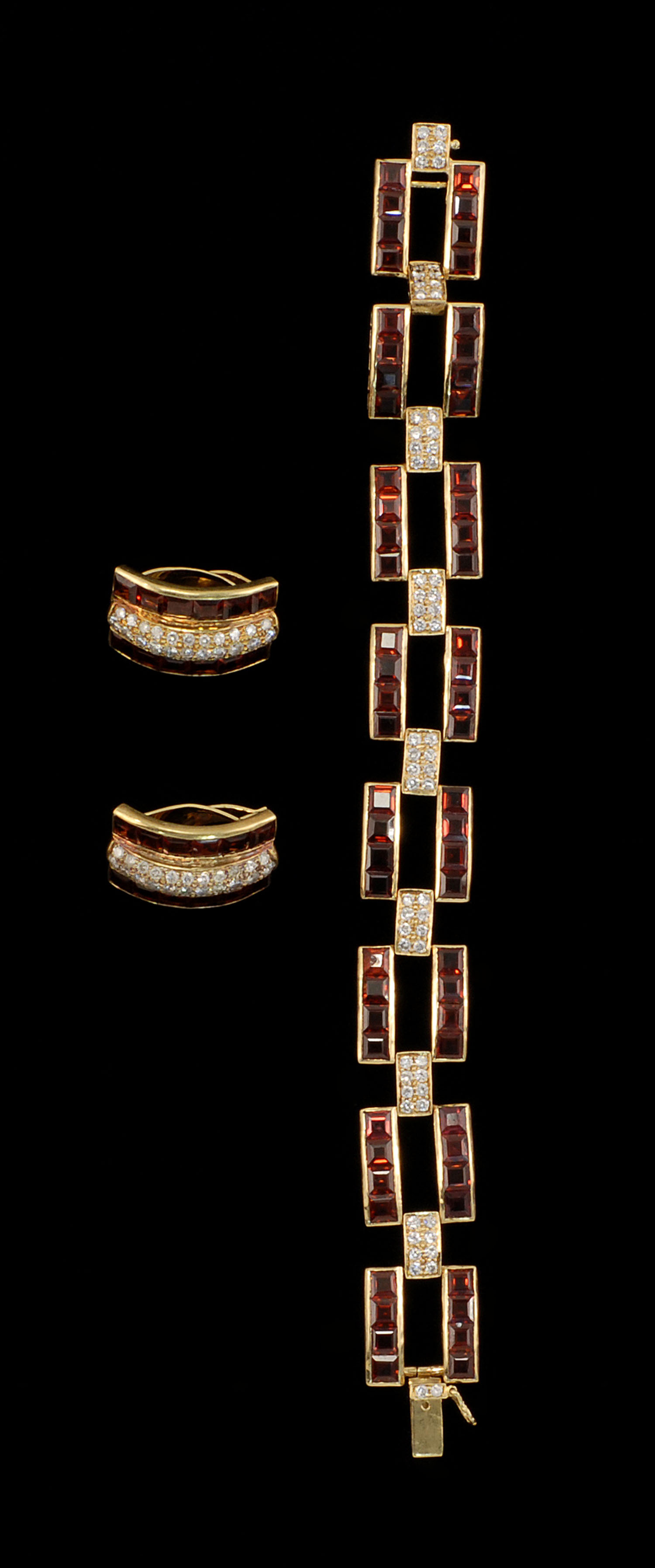 Appraisal: RUBY AND DIAMOND LINK BRACELET AND EARRINGS Mounted in kt