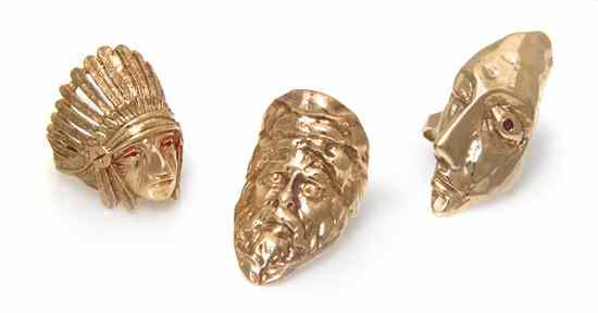 Appraisal: A Group of Karat Yellow Gold Face Rings consisting of