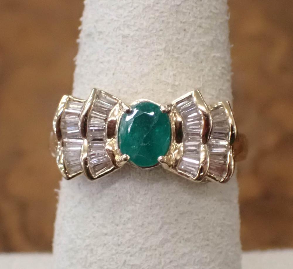 Appraisal: EMERALD DIAMOND AND EIGHTEEN KARAT GOLD RING The yellow gold