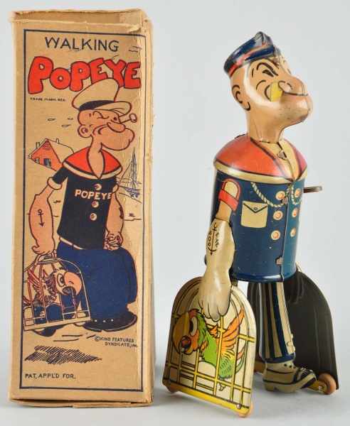 Appraisal: Tin Marx Popeye with Parrot Walking Wind-Up Toy Description American