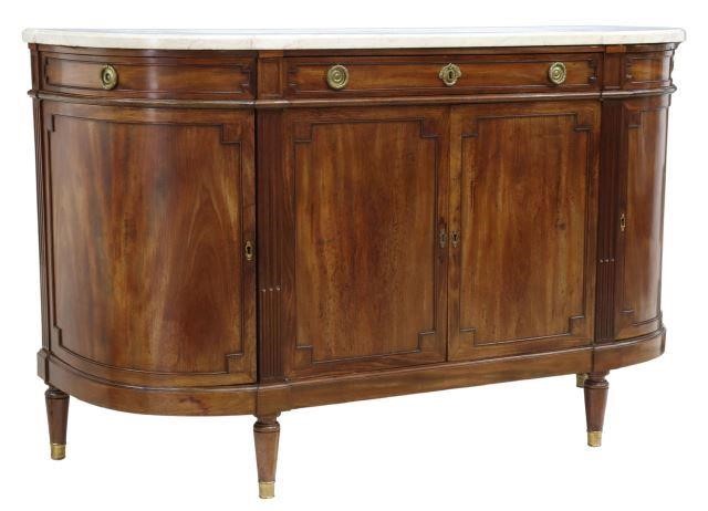 Appraisal: French Louis XVI style marble-top mahogany sideboard th c having