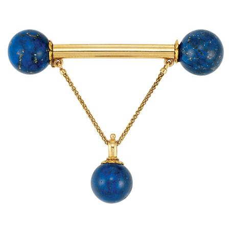 Appraisal: Antique Gold and Lapis Fibula Brooch Estimate -