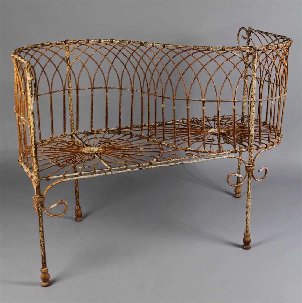 Appraisal: VINTAGE WIREWORK TETE-A-TETE GARDEN SEAT substantially made with a curvilinear