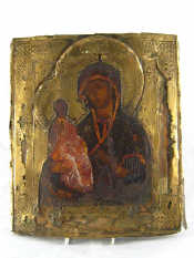 Appraisal: A th century Russian icon Virgin and Child with brass