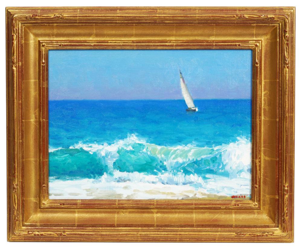 Appraisal: GREGORY HULL 'SURF SAIL' OIL PAINTINGGregory Stewart Hull American Born