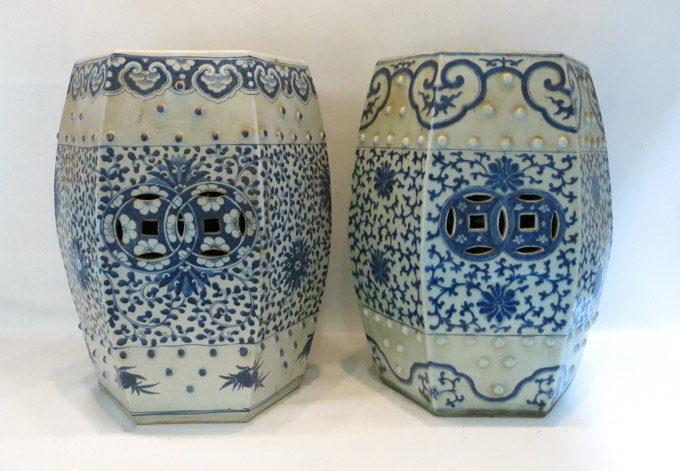 Appraisal: PAIR CHINESE PORCELAIN GARDEN STOOLS blue and celadon glaze with