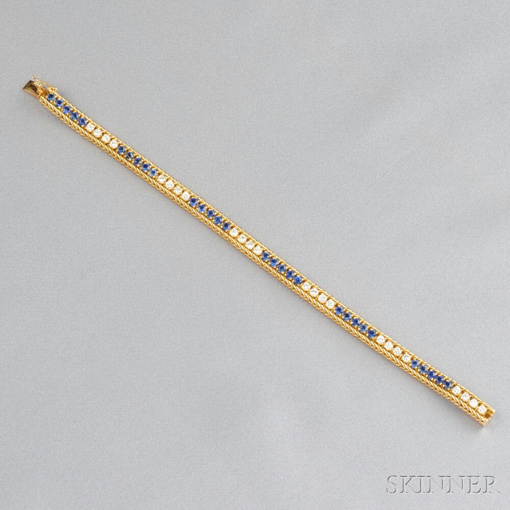 Appraisal: kt Gold Sapphire and Diamond Bracelet Oscar Heyman set with