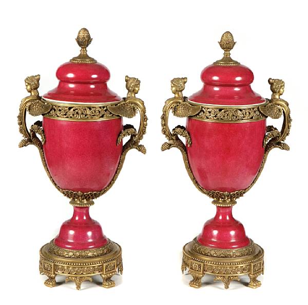 Appraisal: A pair of Empire style porcelain gilt bronze mounted vases