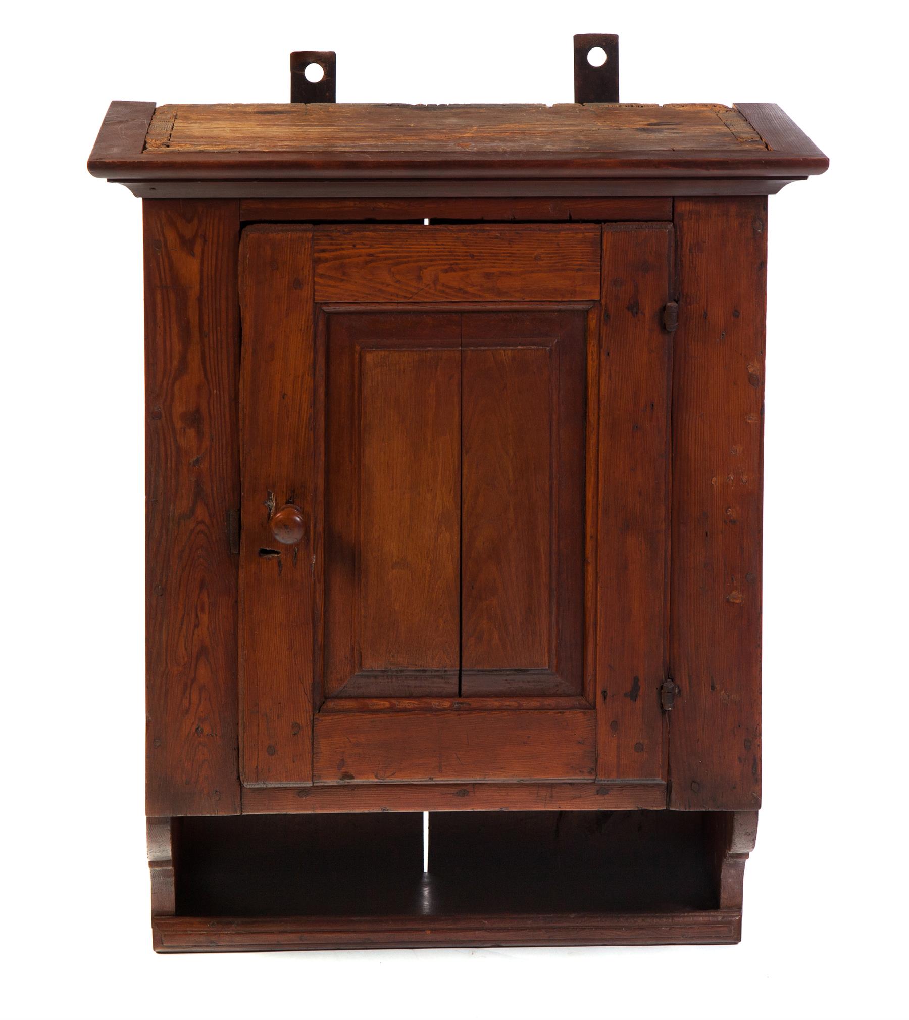 Appraisal: AMERICAN HANGING CUPBOARD Possibly Southern mid th century pine Thick