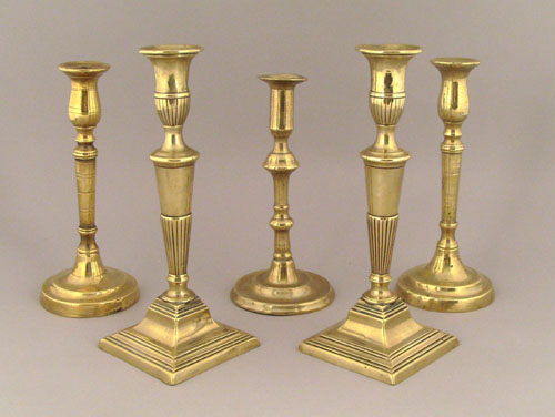 Appraisal: Three similar Continental brass candlesticks th c together with a