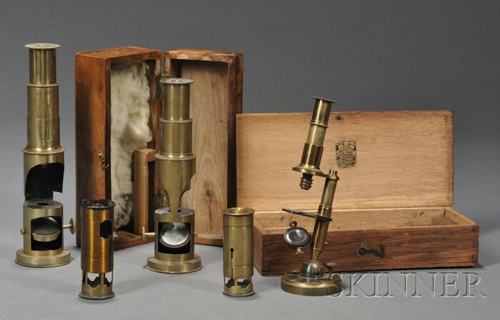 Appraisal: Five Brass Student Microscopes England late th early th century