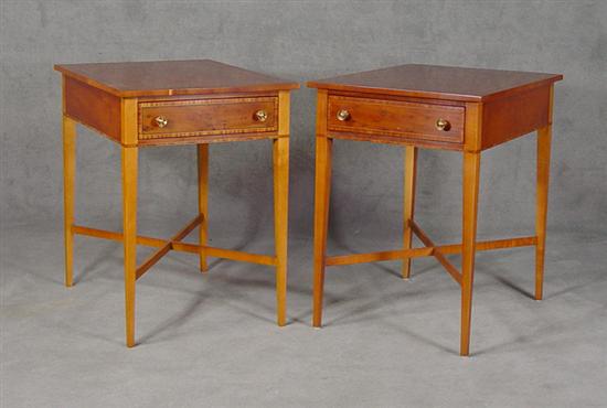 Appraisal: Pair of Hepplewhite Style One-Drawer Stands Late th Century Yew